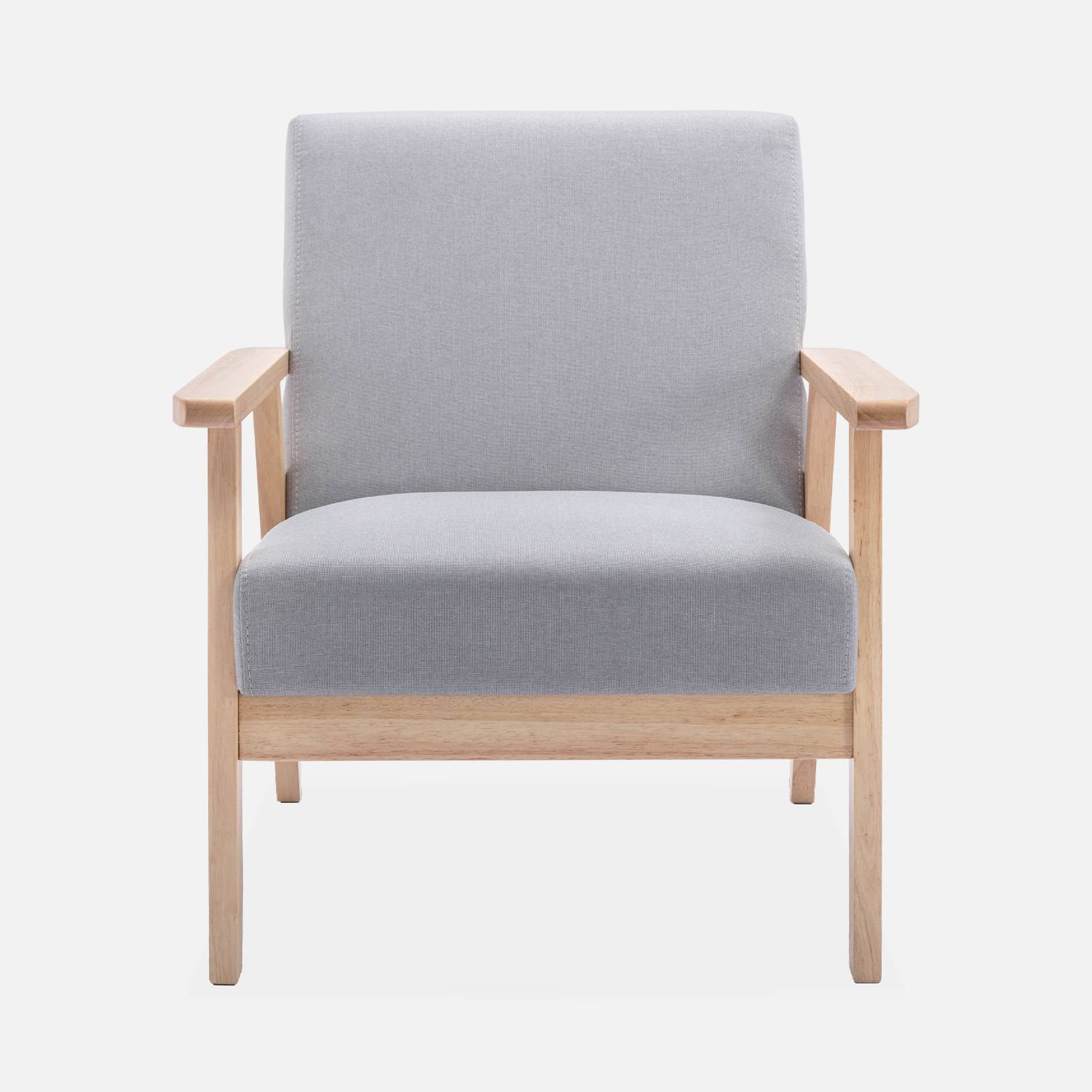 Scandinavische fauteuil van hout en lichtgrijze stof, B 64 x D 69,5 x H 73cm Photo5