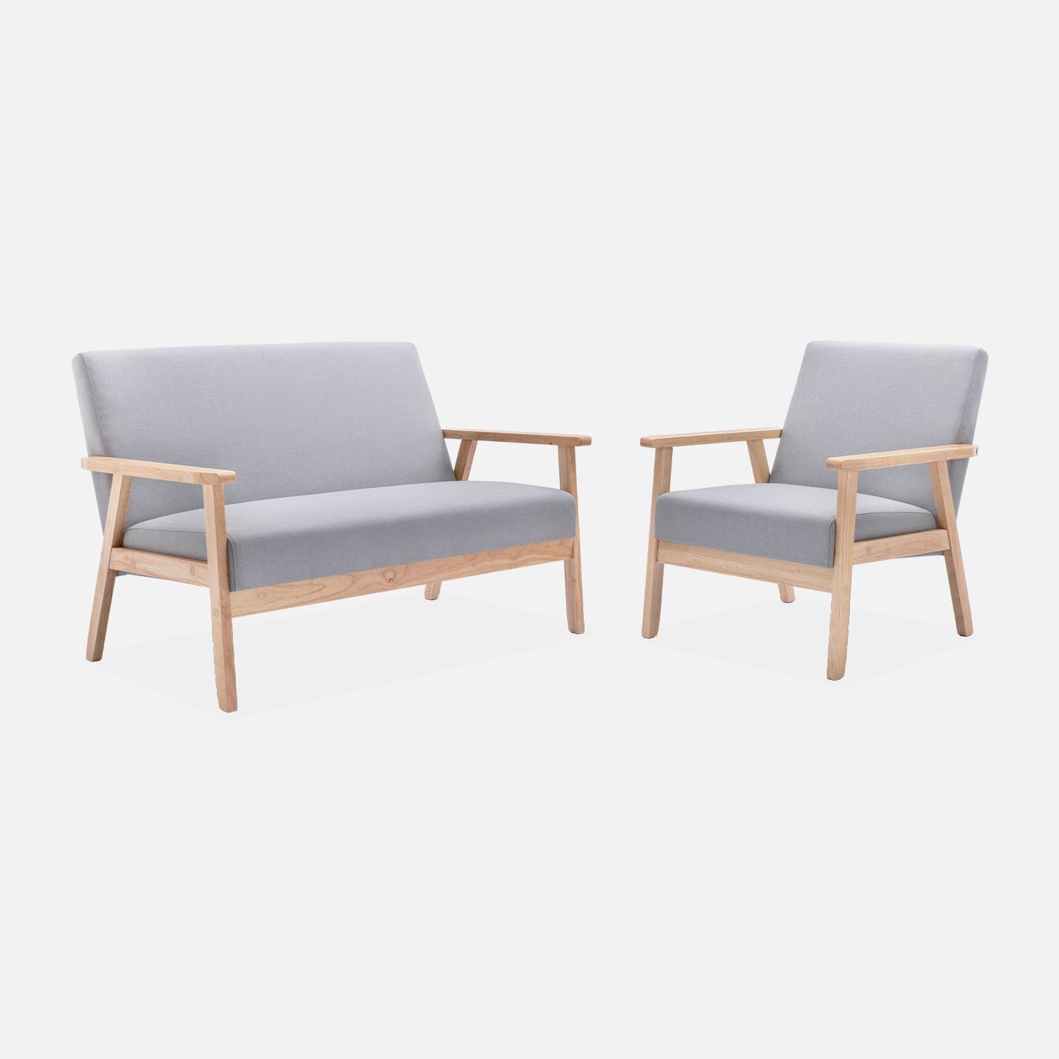 Scandinavische fauteuil van hout en lichtgrijze stof, B 64 x D 69,5 x H 73cm Photo7