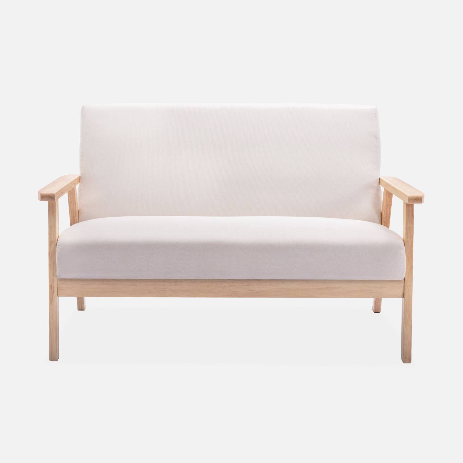Panca per divano in legno e tessuto crema, Isak, L 114 x P 69,5 x H 73 cm,sweeek,Photo4