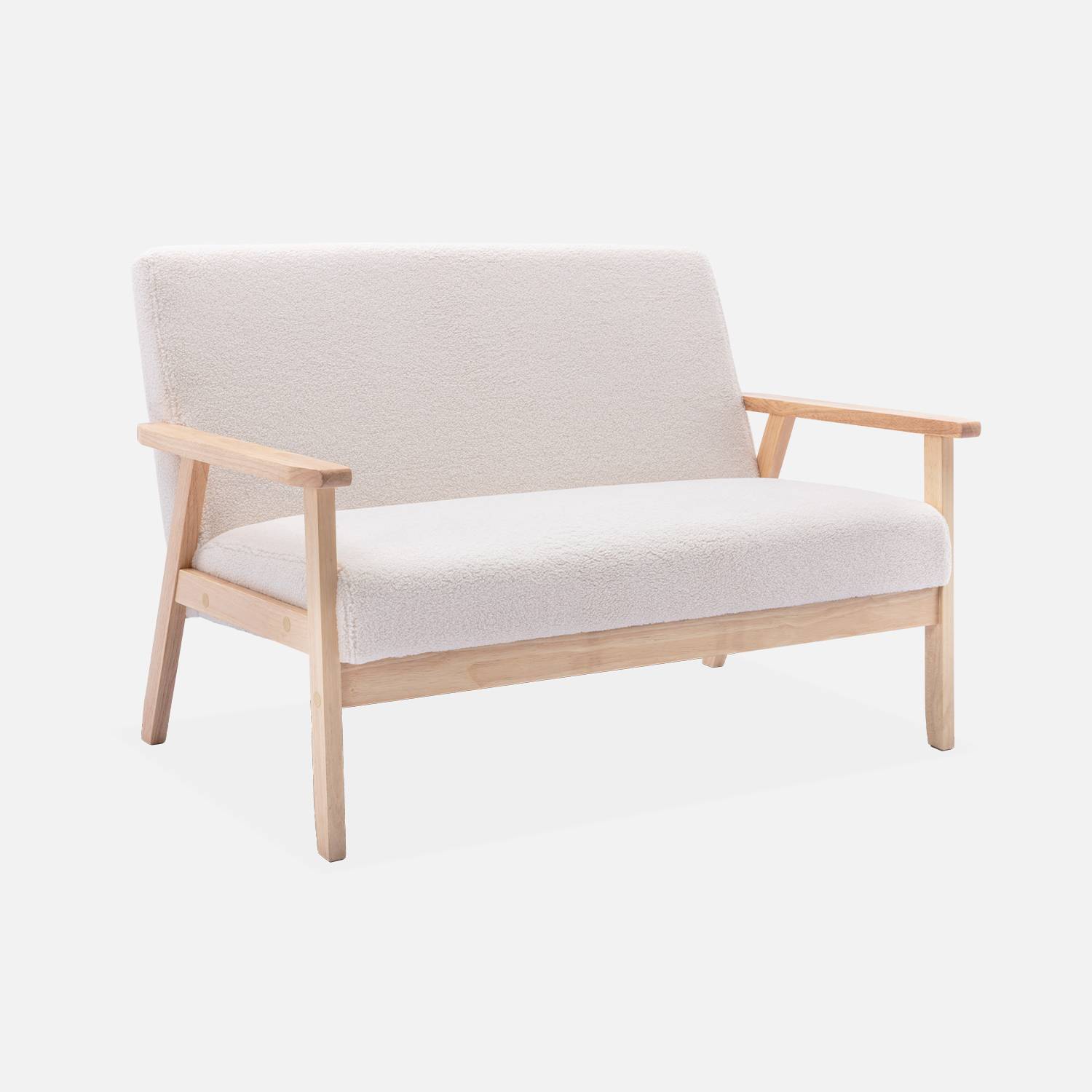 Sitzbank Sofa aus Holz und Bouclé Stoff, Isak, B 114 x T 69,5 x H 73cm Photo3