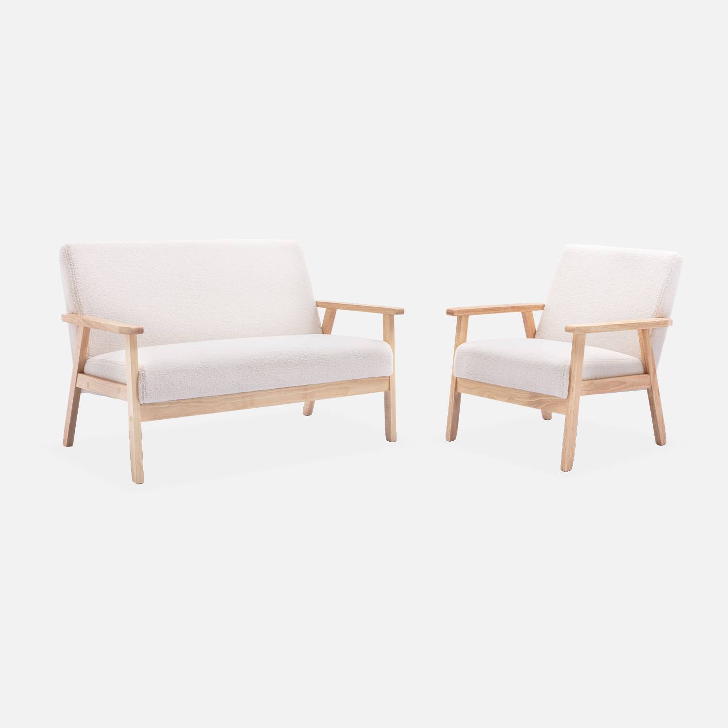 Sitzbank Sofa aus Holz und Bouclé Stoff, Isak, B 114 x T 69,5 x H 73cm Photo7