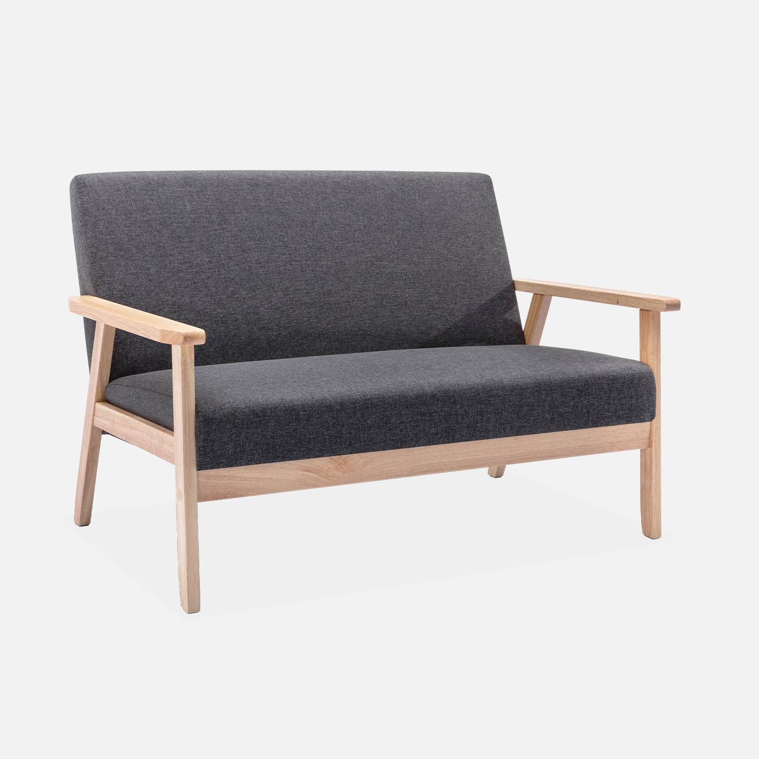 Panca per divano in legno e tessuto grigio scuro, Isak, L 114 x P 69,5 x H 73cm,sweeek,Photo2