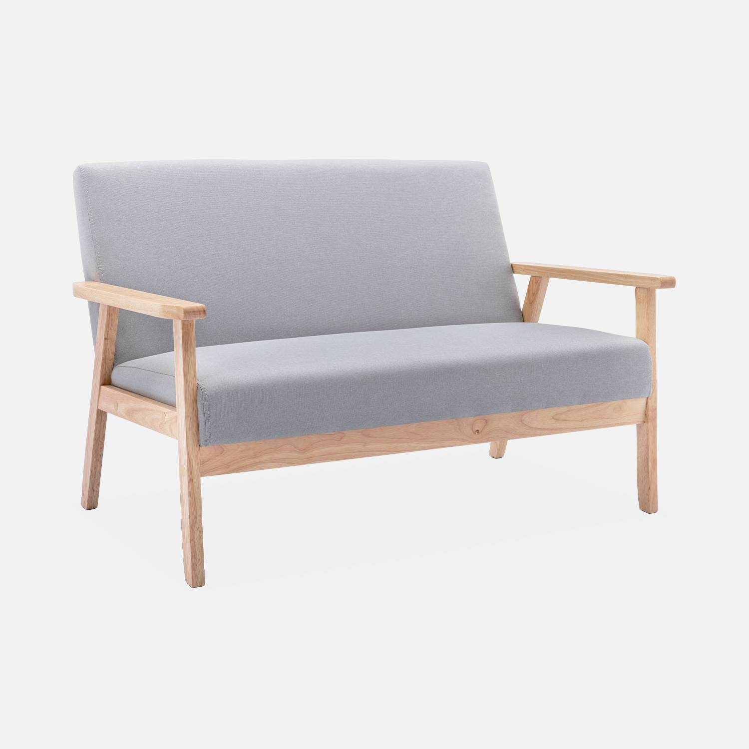 Divano in tessuto con gambe in legno di gomma, 2 posti Grigio chiaro - 114x69.5x73 cm,sweeek,Photo6