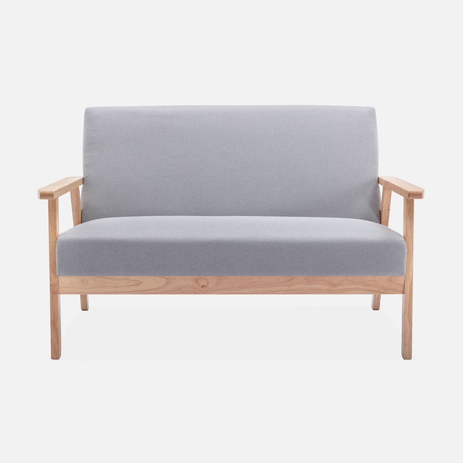 Sofa Sitzbank aus Holz und Stoff, Hellgrau, Isak, B 114 x T 69,5 x H 73 cm Photo6