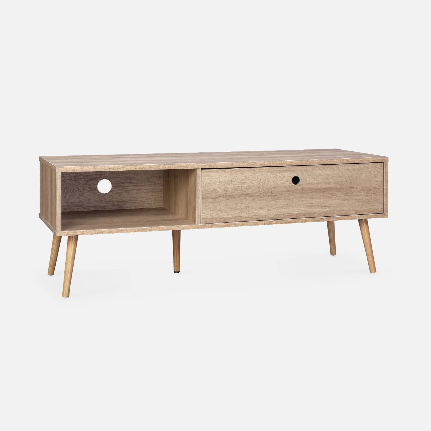 Scandinavian-style wood-effect TV stand with two storage spaces, 120x39x43cm - Scandi - Natural,sweeek,Photo3