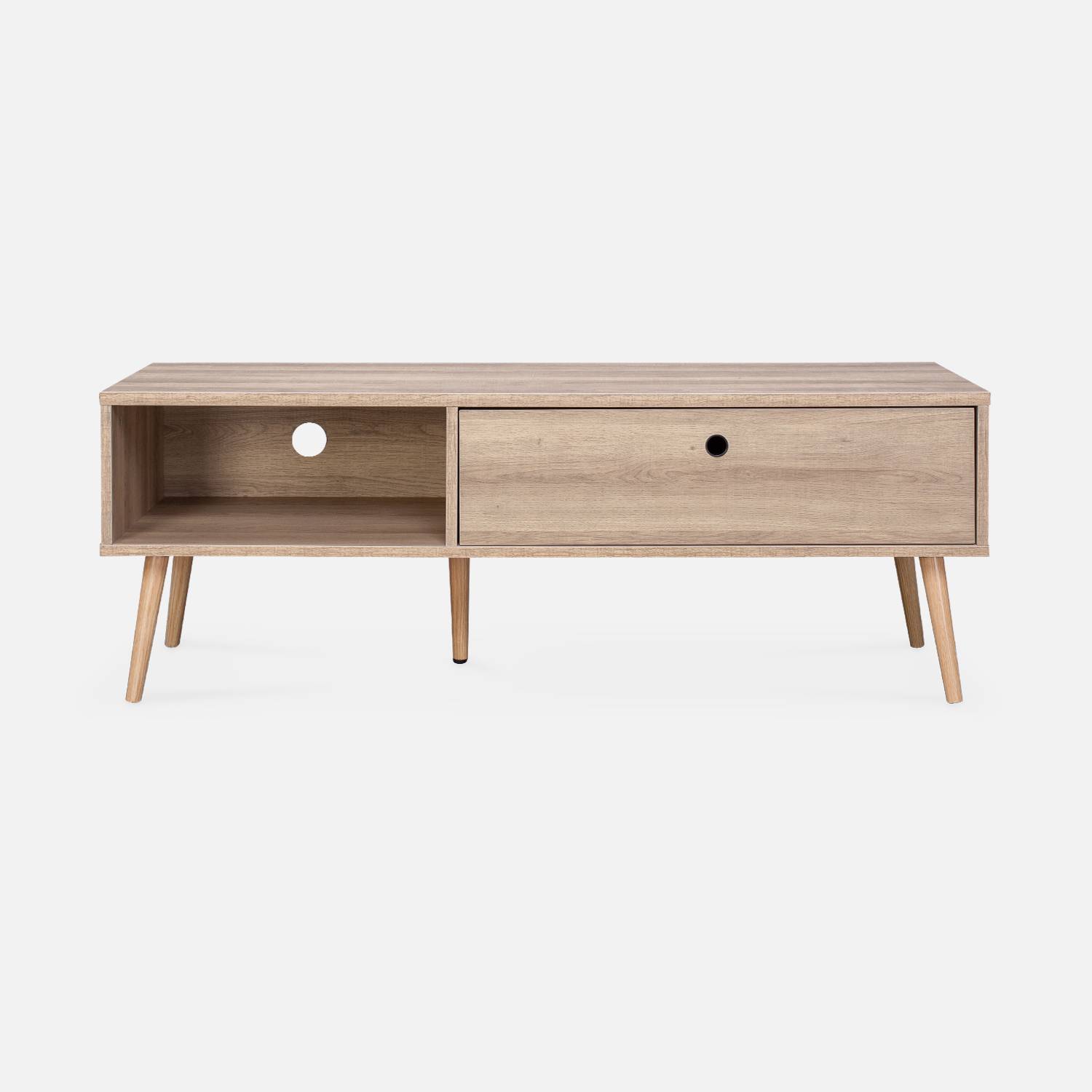 Scandinavian-style wood-effect TV stand with two storage spaces, 120x39x43cm - Scandi - Natural,sweeek,Photo4