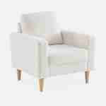 Bouclé Sessel Weiß, skandinavisches Design - Bjorn - 1 Sitzer, Fauteuil gerade mit Holzbeinen Photo3