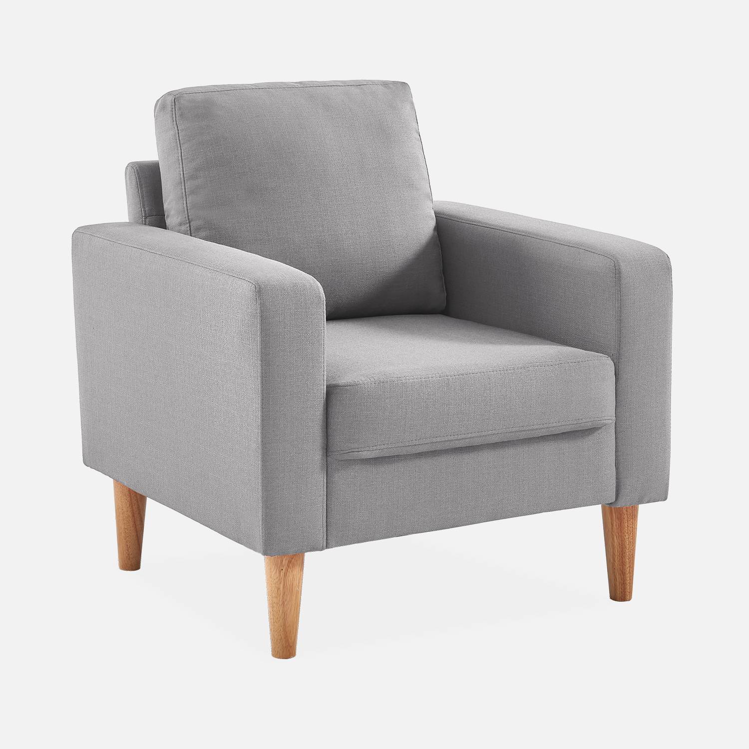 Sillón de tela gris claro - Bjorn - Sillón 1 plaza fijo recto patas madera, sillón escandinavo   | sweeek