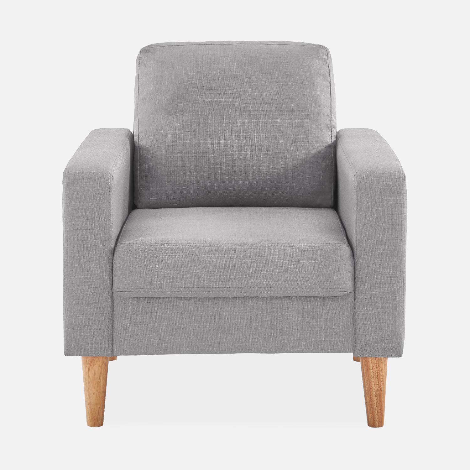 Sillón de tela gris claro - Bjorn - Sillón 1 plaza fijo recto patas madera, sillón escandinavo  ,sweeek,Photo3