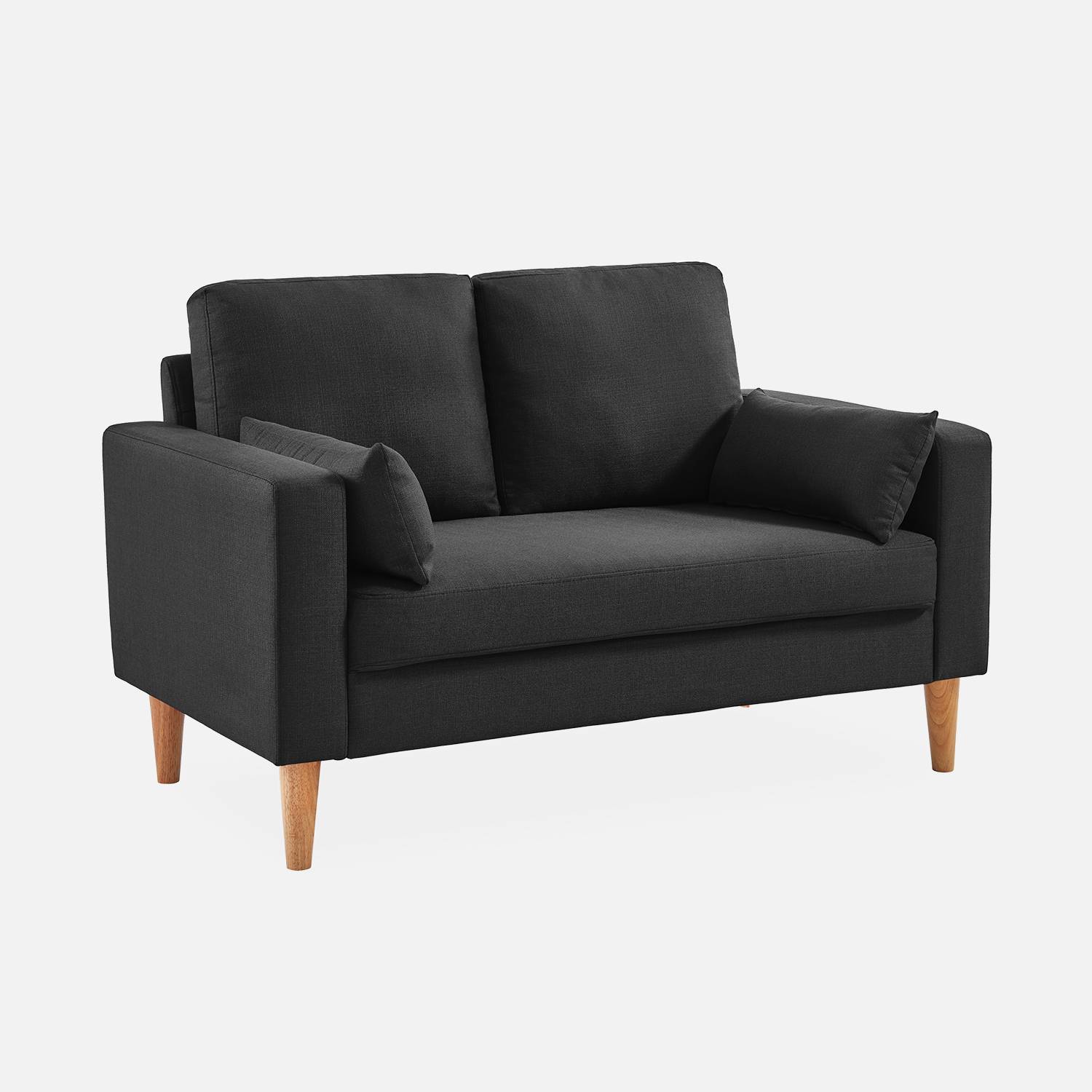 2-Sitz Sofa - Bjorn 2 - Dunkelgrau meliert, Gestell aus Eukalyptus, Bezug aus Polyester, Holzbeine, Sofa im skandinavischen Stil  | sweeek