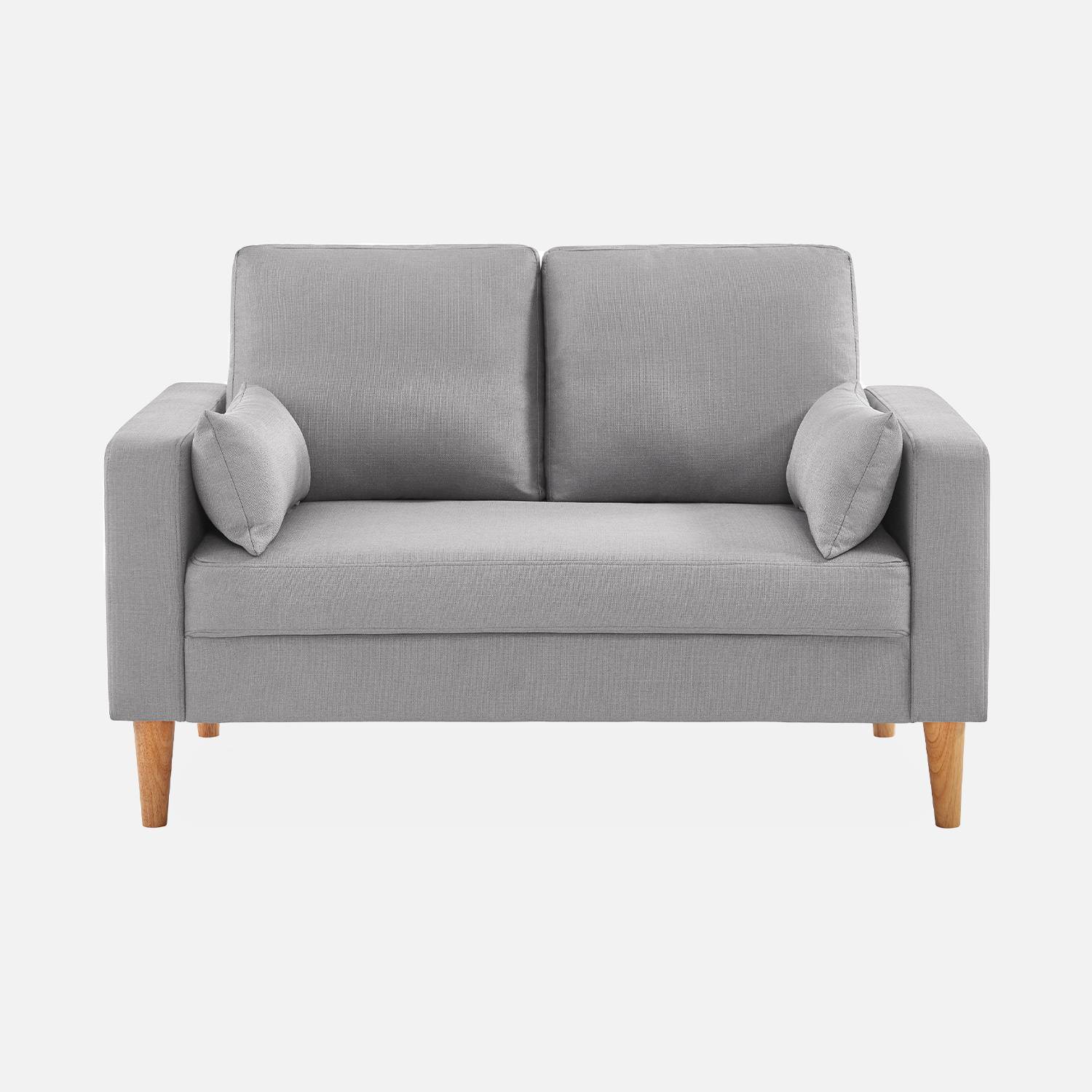 Sofá em tecido cinzento claro - Bjorn - sofá reto de 2 lugares com pernas de madeira, estilo escandinavo Photo3