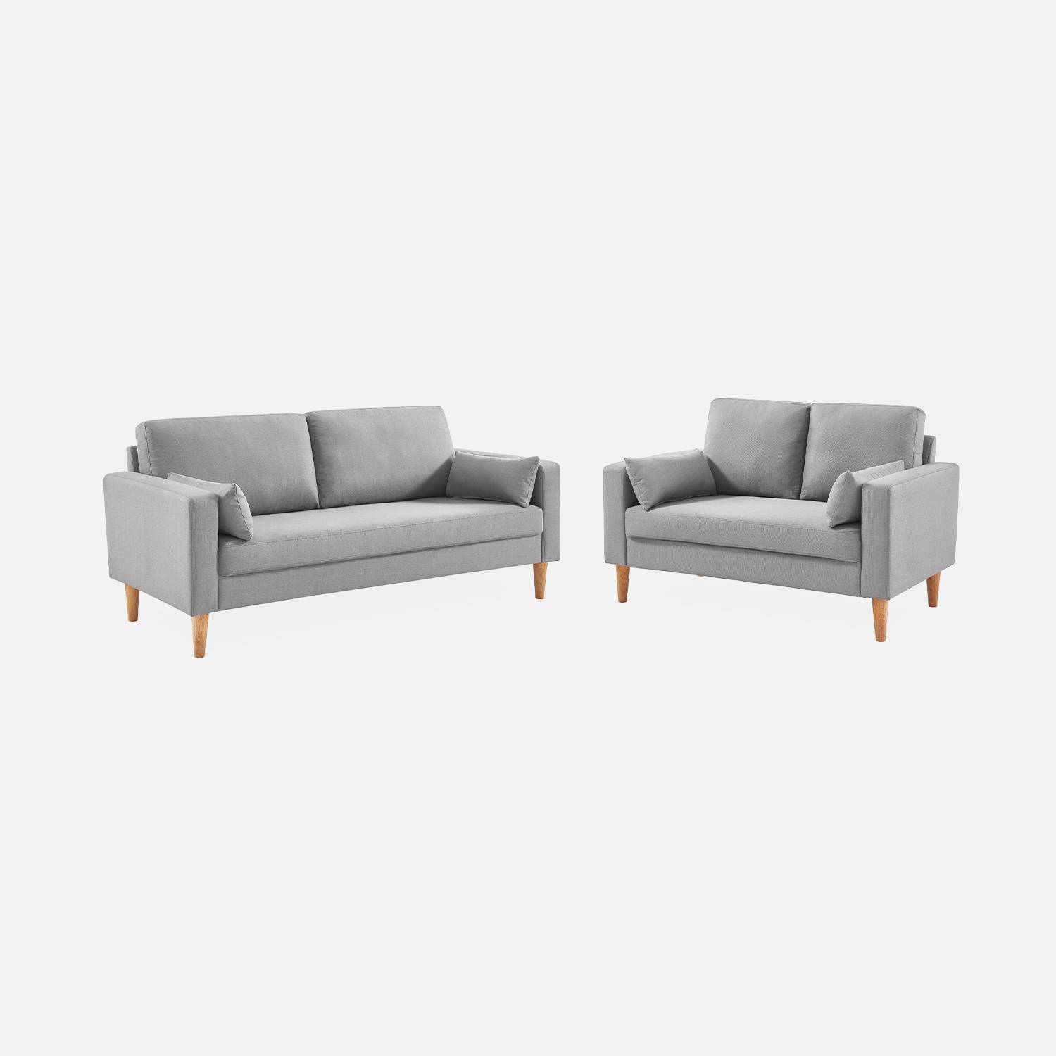 Sofá em tecido cinzento claro - Bjorn - sofá reto de 2 lugares com pernas de madeira, estilo escandinavo Photo5
