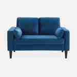 Tweezits sofa van blauw velours- Bjorn - 2-zits bank met houten poten, scandinavische stijl   Photo4