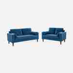 Sofá de veludo azul - Bjorn - sofá reto de 2 lugares com pernas de madeira, estilo escandinavo Photo6