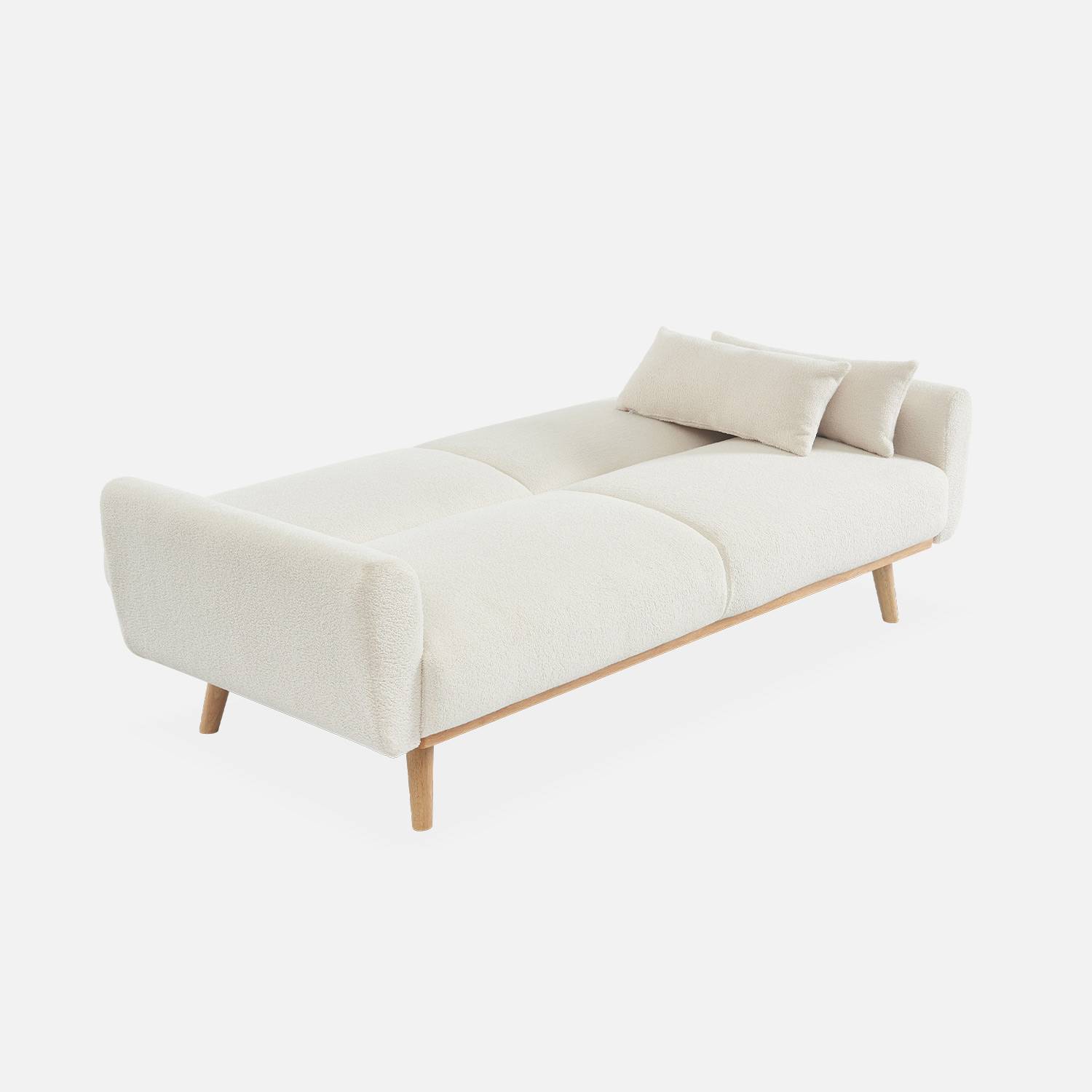 Sofa mit Bouclé Teddystoff mit Schlaffunktion - Bjorn - 2 - 3-sitziges fixes Sofa mit Holzbeinen, skandinavischer Stil Photo6