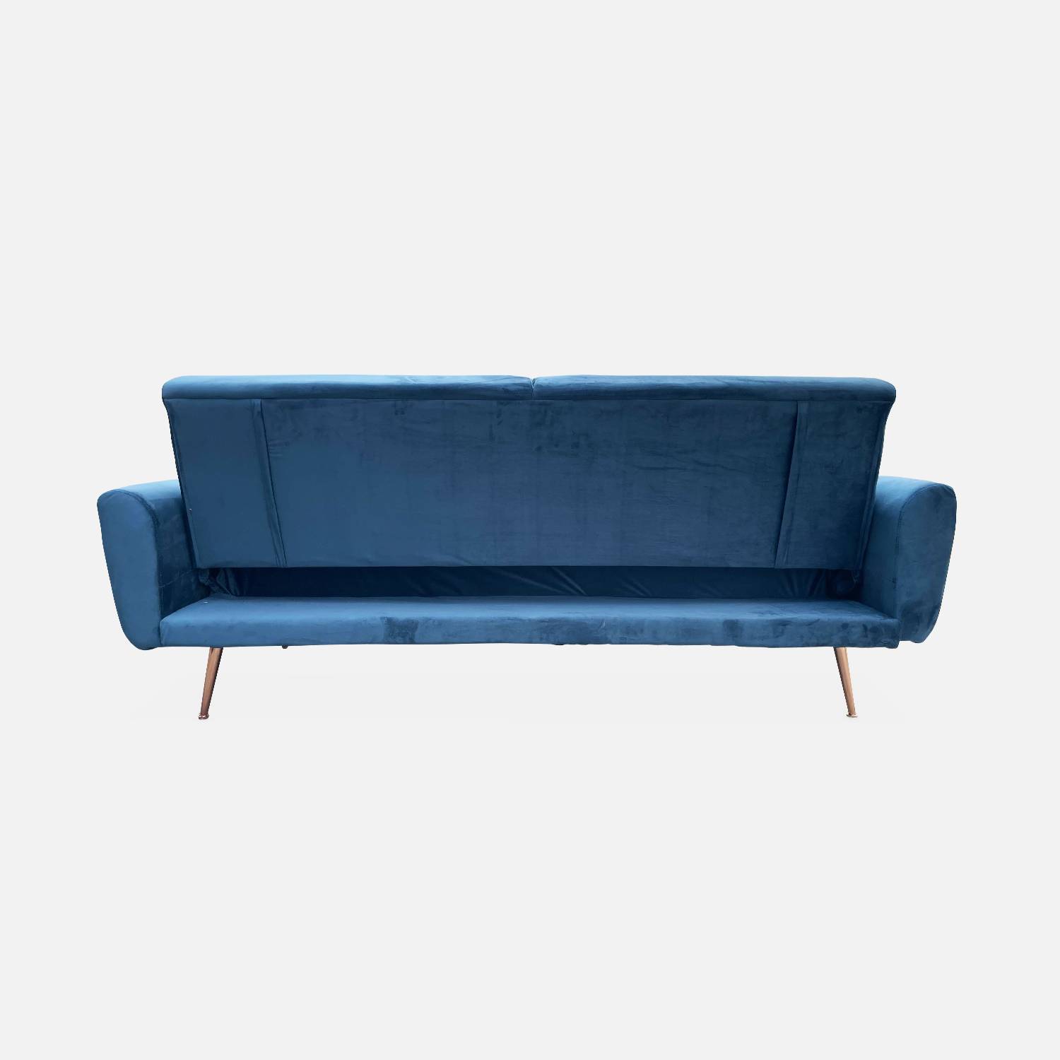 Design Sofa ausziehbar aus Samt - Oskar - 2 - 3 Sitzer skandinavischischer Stil mit dünnen roségoldenen Beinen Photo5