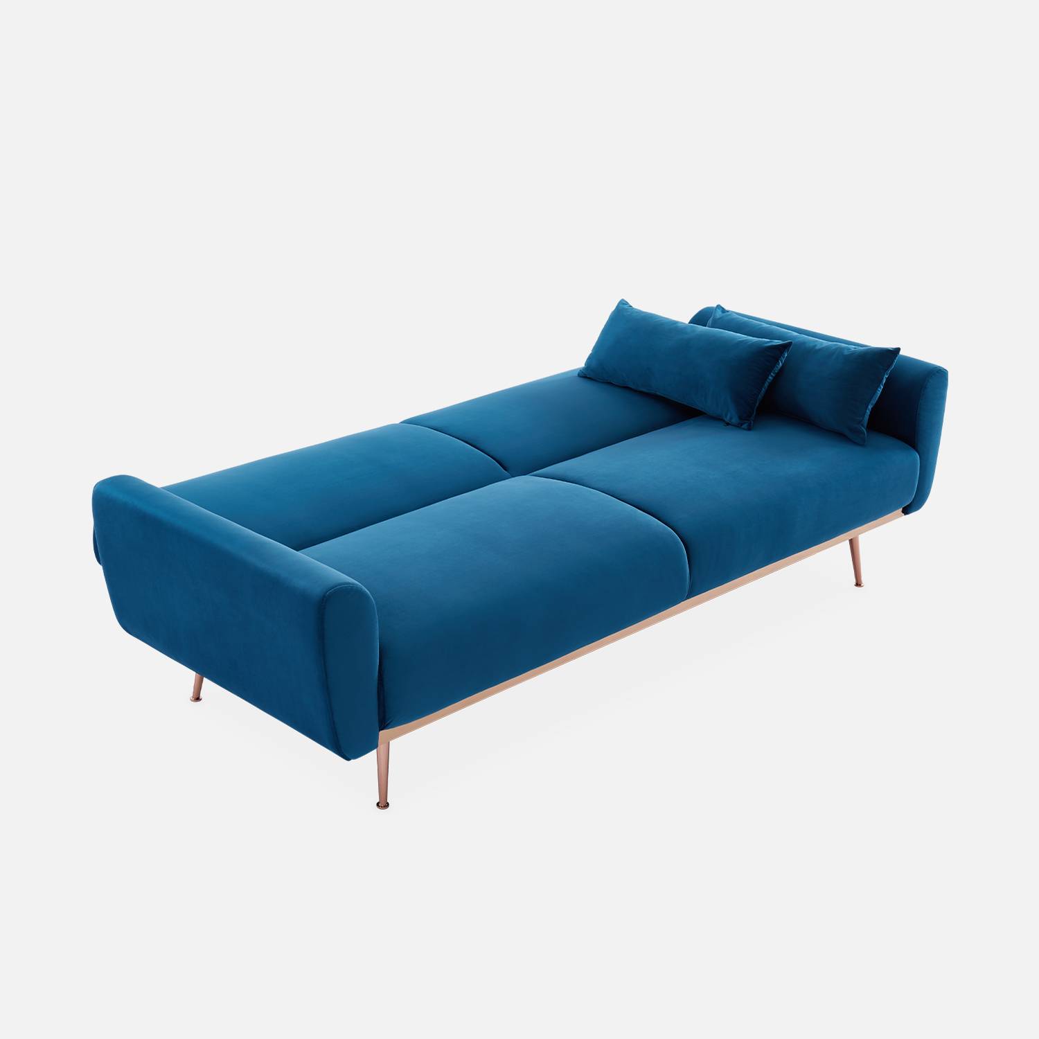 Design Sofa ausziehbar aus Samt - Oskar - 2 - 3 Sitzer skandinavischischer Stil mit dünnen roségoldenen Beinen Photo6