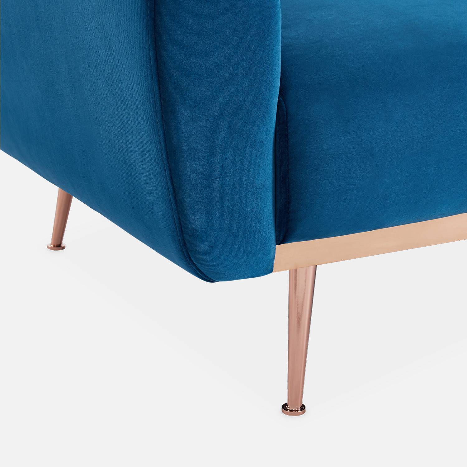 Design Sofa ausziehbar aus Samt - Oskar - 2 - 3 Sitzer skandinavischischer Stil mit dünnen roségoldenen Beinen Photo7