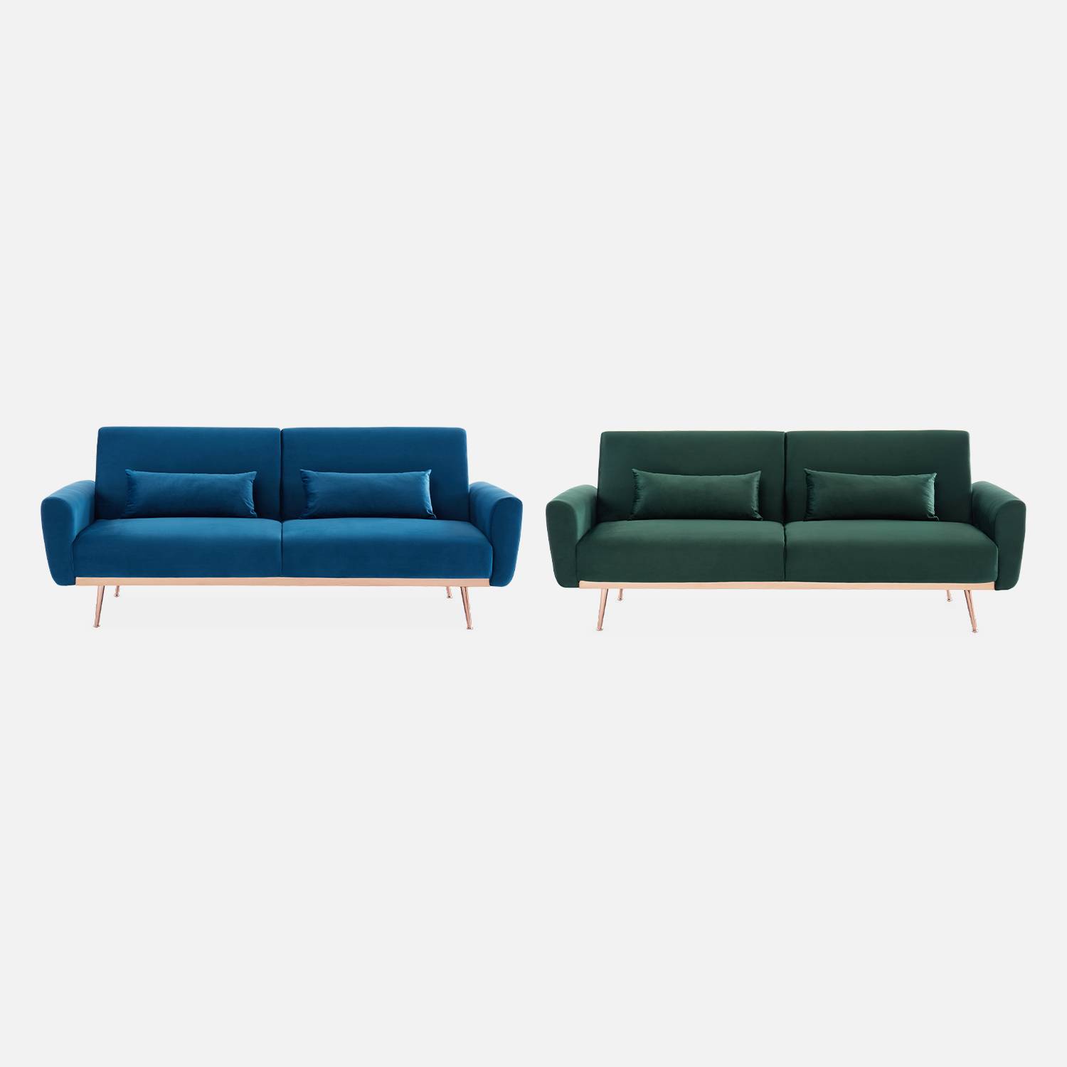 Design Sofa ausziehbar aus Samt - Oskar - 2 - 3 Sitzer skandinavischischer Stil mit dünnen roségoldenen Beinen Photo8
