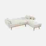 Sofá-cama de canto de 3 lugares reversível, tecido encaracolado branco, pernas de madeira Photo7