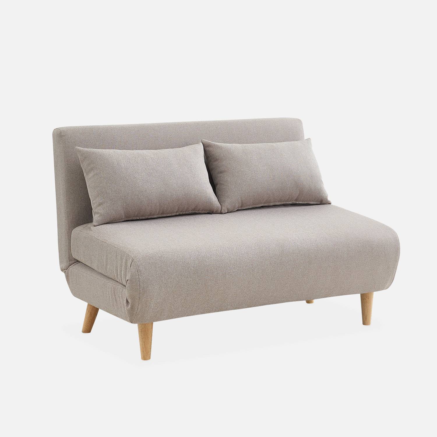 Sofá-cama em tecido com pés em madeira, 2 lugares Bege - 120x89x80 cm,sweeek,Photo7
