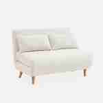 Sofá cama de tejido rizado blanco - Guesta - Sofá escandinavo de 2 plazas, patas de madera oscura, asiento corrido, respaldo reclinable Photo3