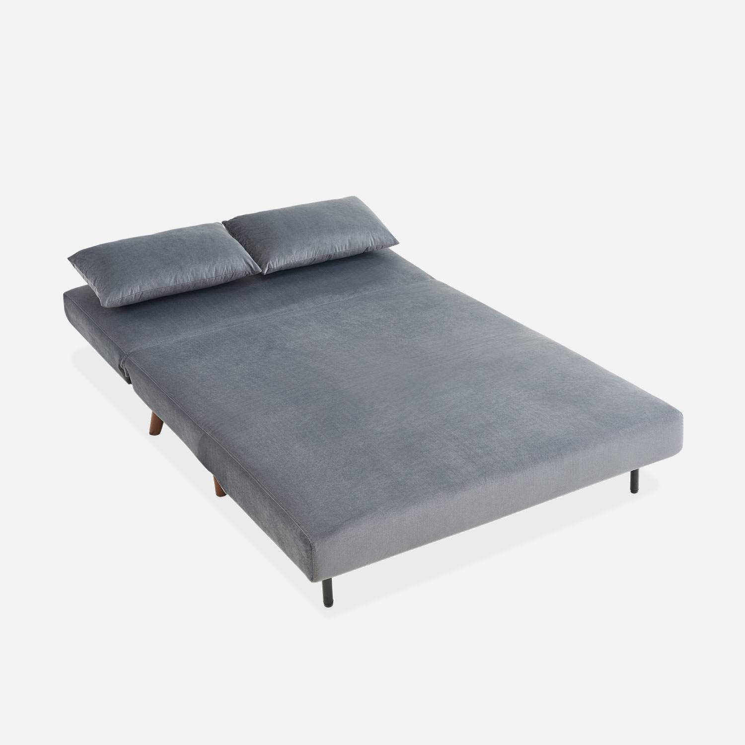 Sofá cama 2 plazas gris oscuro - Guesta - patas de madera, asiento corrido, respaldo reclinable Photo7