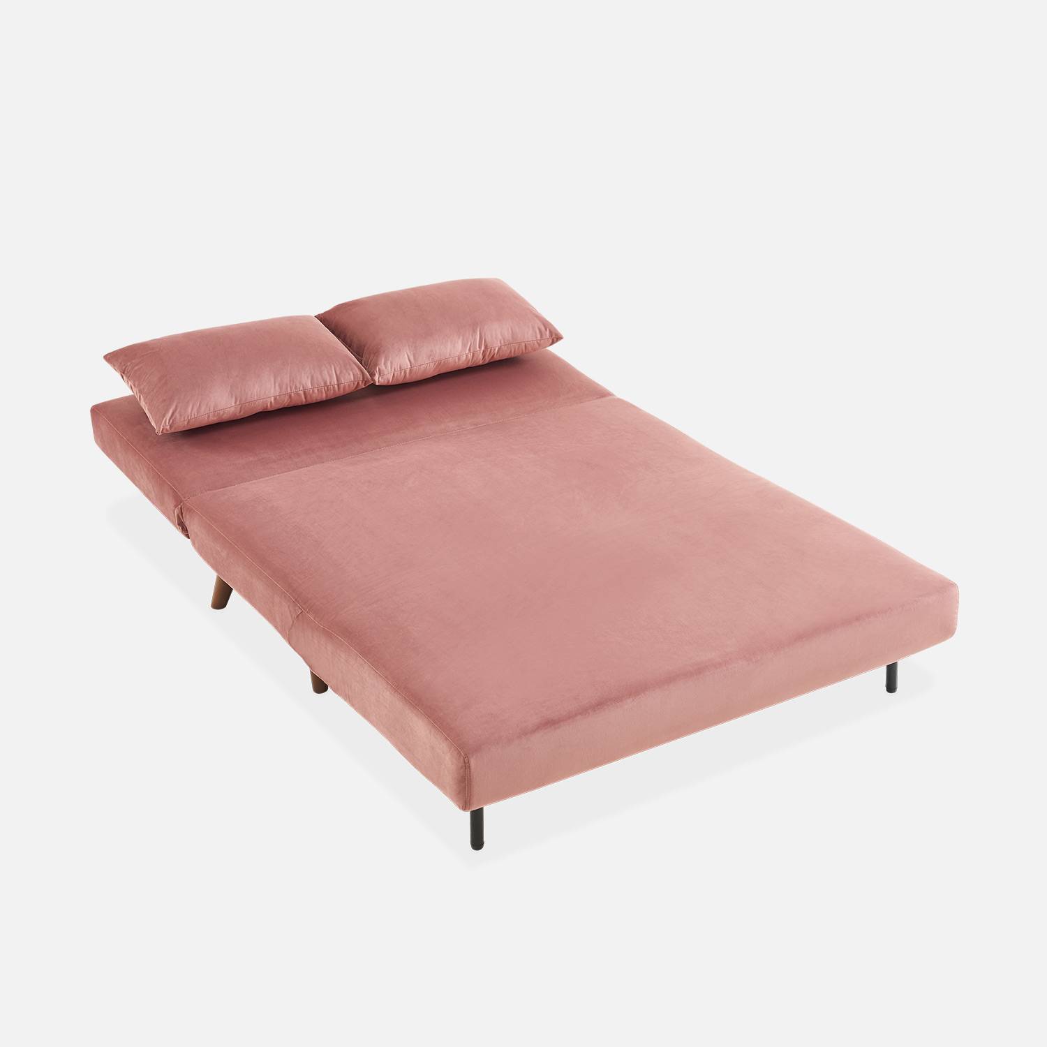 Sofá cama de 2 plazas de color rosa viejo - Guesta - patas de madera, asiento de banco, respaldo reclinable Photo7