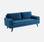 Canapé 3 places en velours bleu pétrole, canapé scandinave droit, pieds bois  | sweeek