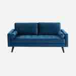 3-sitziges skandinavisches Sofa aus petrolblauem Samt, schwarze Holzbeine Photo5