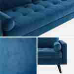 3-sitziges skandinavisches Sofa aus petrolblauem Samt, schwarze Holzbeine Photo6