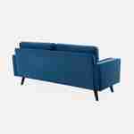 3-sitziges skandinavisches Sofa aus petrolblauem Samt, schwarze Holzbeine Photo8