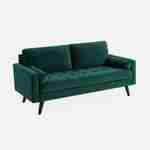 3-sitziges skandinavisches Sofa aus englischem grünem Samt, schwarze Holzbeine Photo2