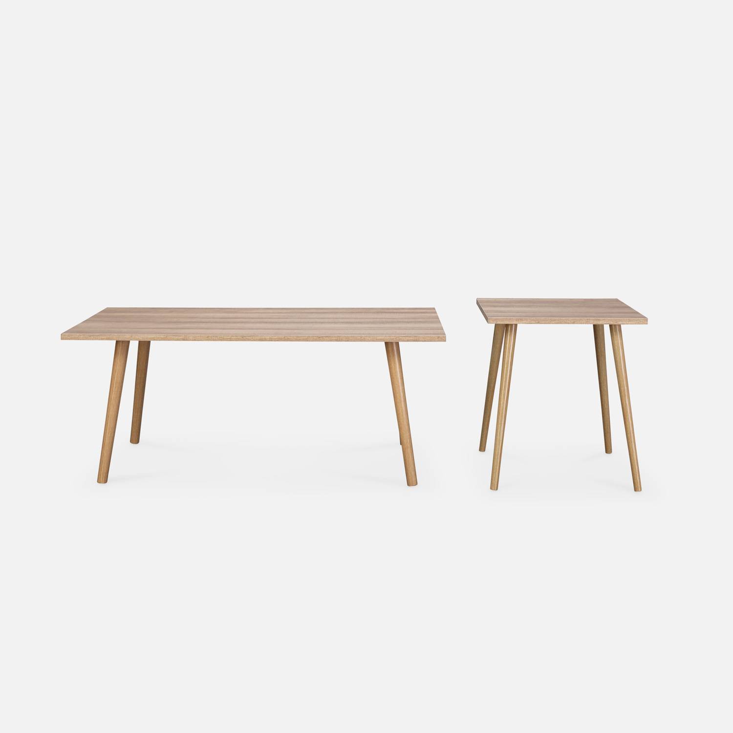 Pair of Scandi-style side tables, 110x59x45.5, 45x45x42.5cm, Scandi, Natural wood colour,sweeek,Photo4