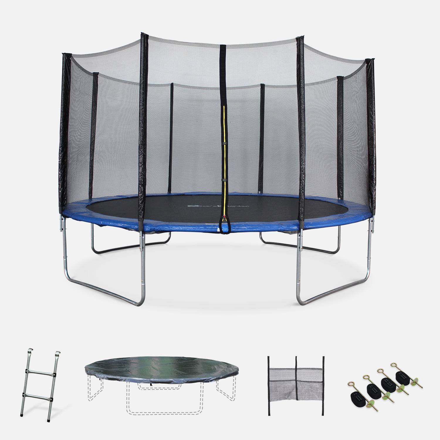 Ø13ft trampoline with accessory kit, shoe organiser, ladder, rain cover, safety net and anchoring kit Photo1
