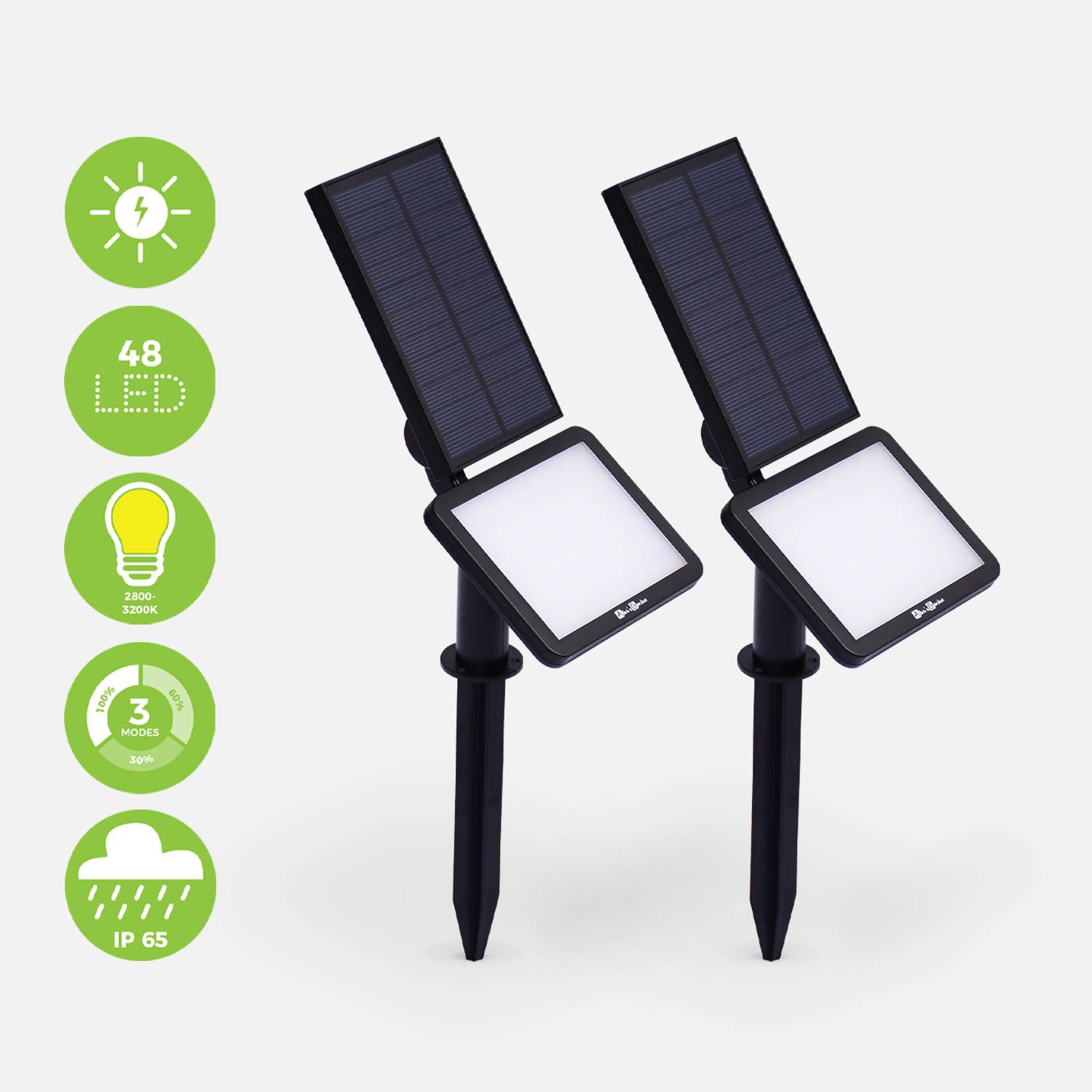 Pakket van 2 spots op zonne-energie, 48 LED, waterbestendig | sweeek