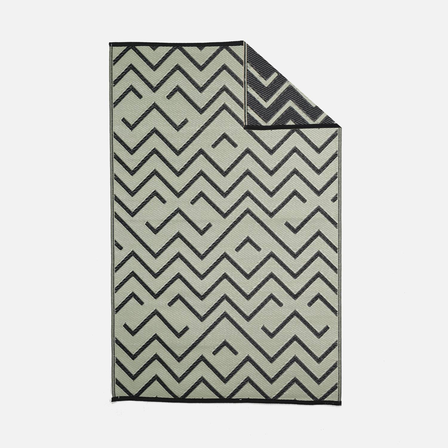 Tapis d’extérieur 120x180cm SYDNEY - Rectangulaire, motif vagues noir / beige, jacquard, réversible, indoor / outdoor Photo1