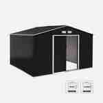 (11 X 10FT) 10.85m² Metal garden shed - Tool shed with single latch door, ground fixing kit supplied - Boulonnais - Grey and White Photo2