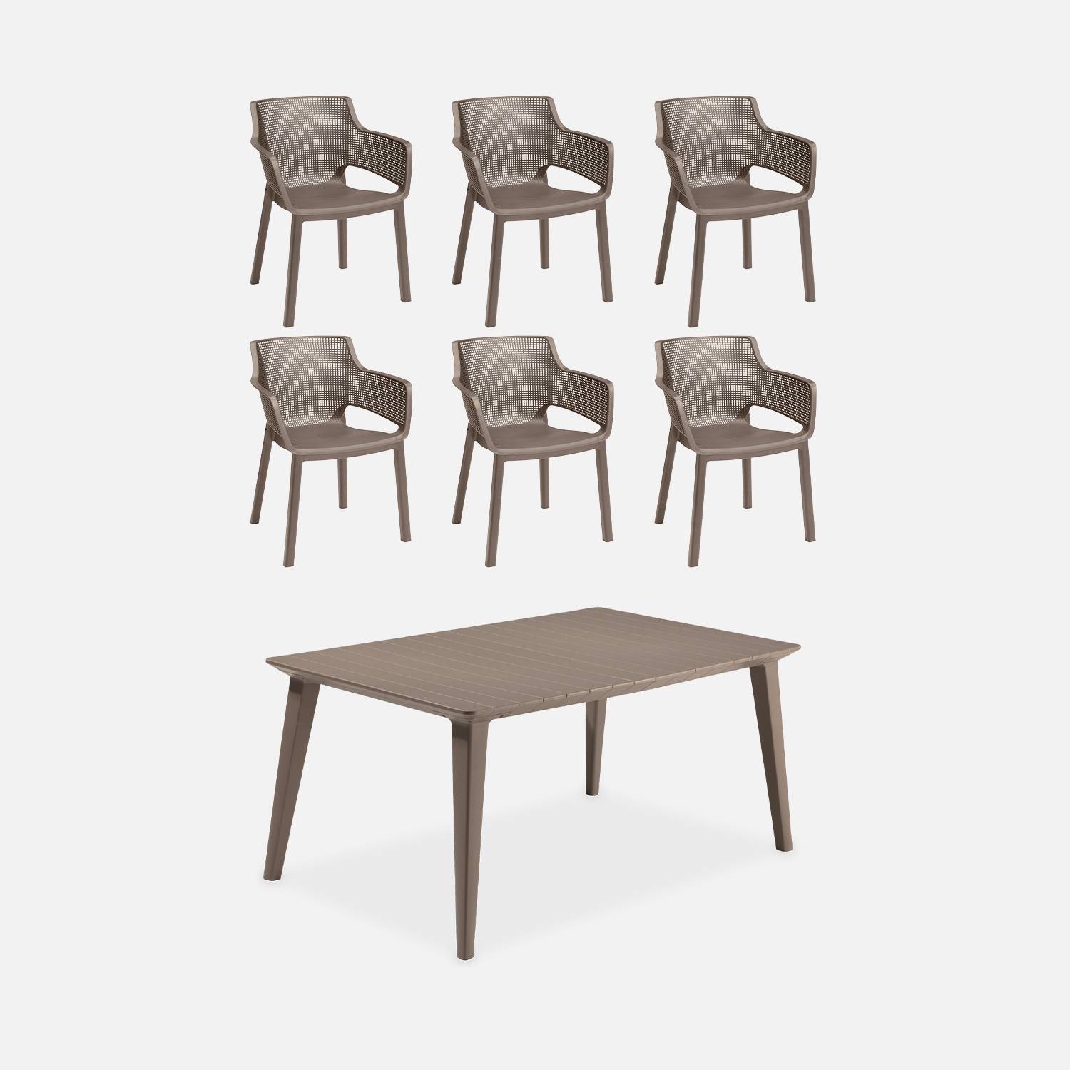 Table de jardin et 6 fauteuils cappuccino Elisa  | sweeek