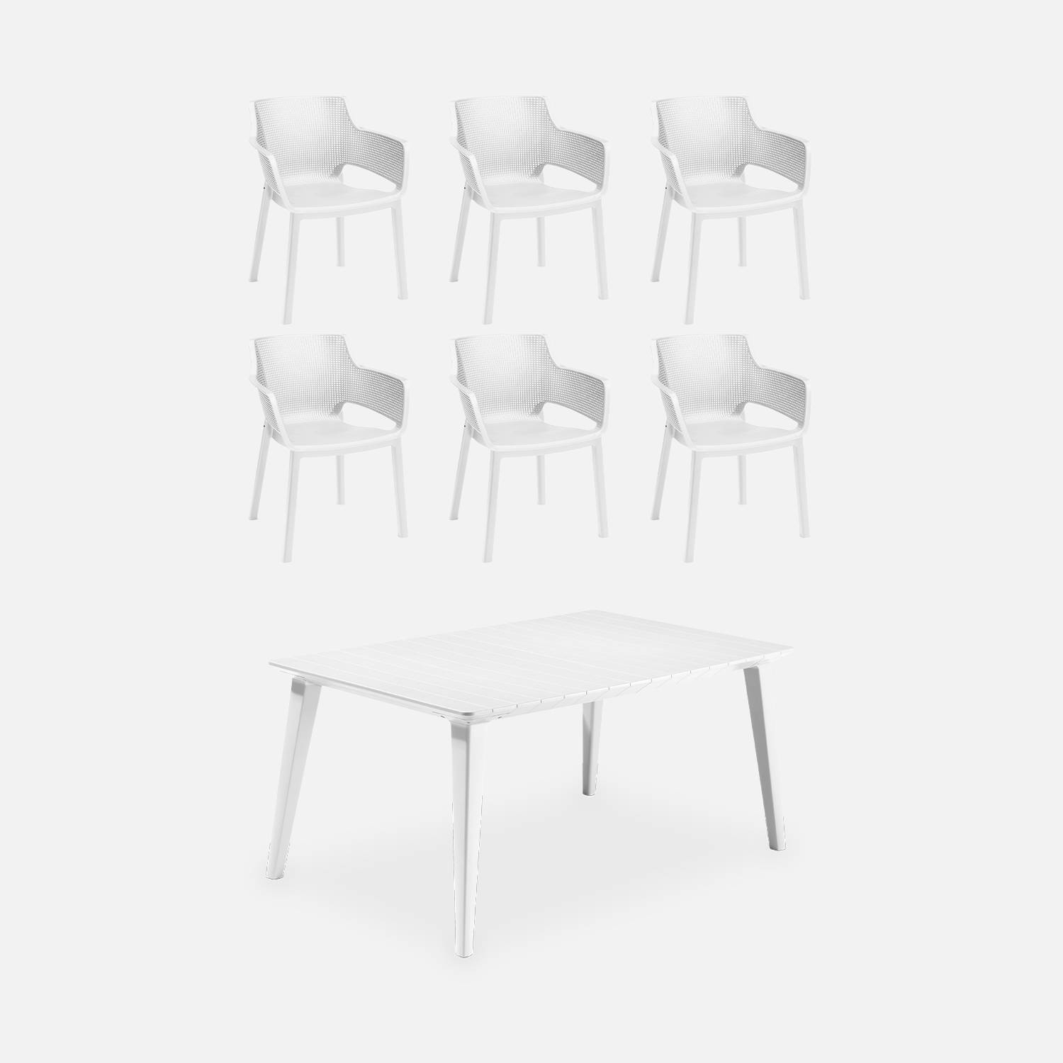 Table de jardin 160cm + 6 fauteuils blanc  | sweeek