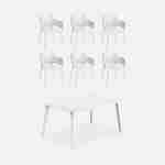 Table de jardin en résine de synthèse, Lima 160, Rectangulaire, blanc, 160 cm et 6 fauteuils de jardin empilables Elisa Photo1