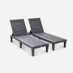 Pair of plastic loungers with textured wood effect - Pia - Anthracite Photo2