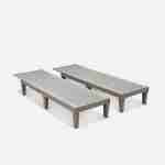 Pair of plastic loungers, multi position sun beds with textured wood effect - Pia - Grey Photo3
