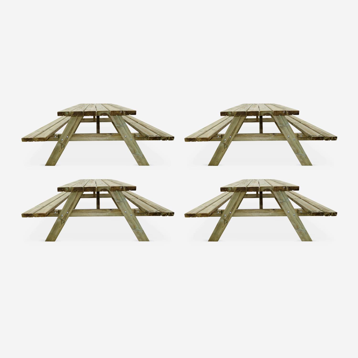 Set van 4 picknicktafels 180 cm met opklapbare houten banken, 6 zitplaatsen - PANCHINA - Stevige tuintafels in FSC grenenhout,sweeek,Photo2