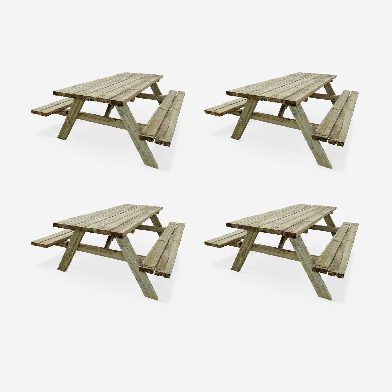 Set van 4 picknicktafels 180 cm met opklapbare houten banken, 6 zitplaatsen - PANCHINA - Stevige tuintafels in grenenhout,sweeek,Photo2
