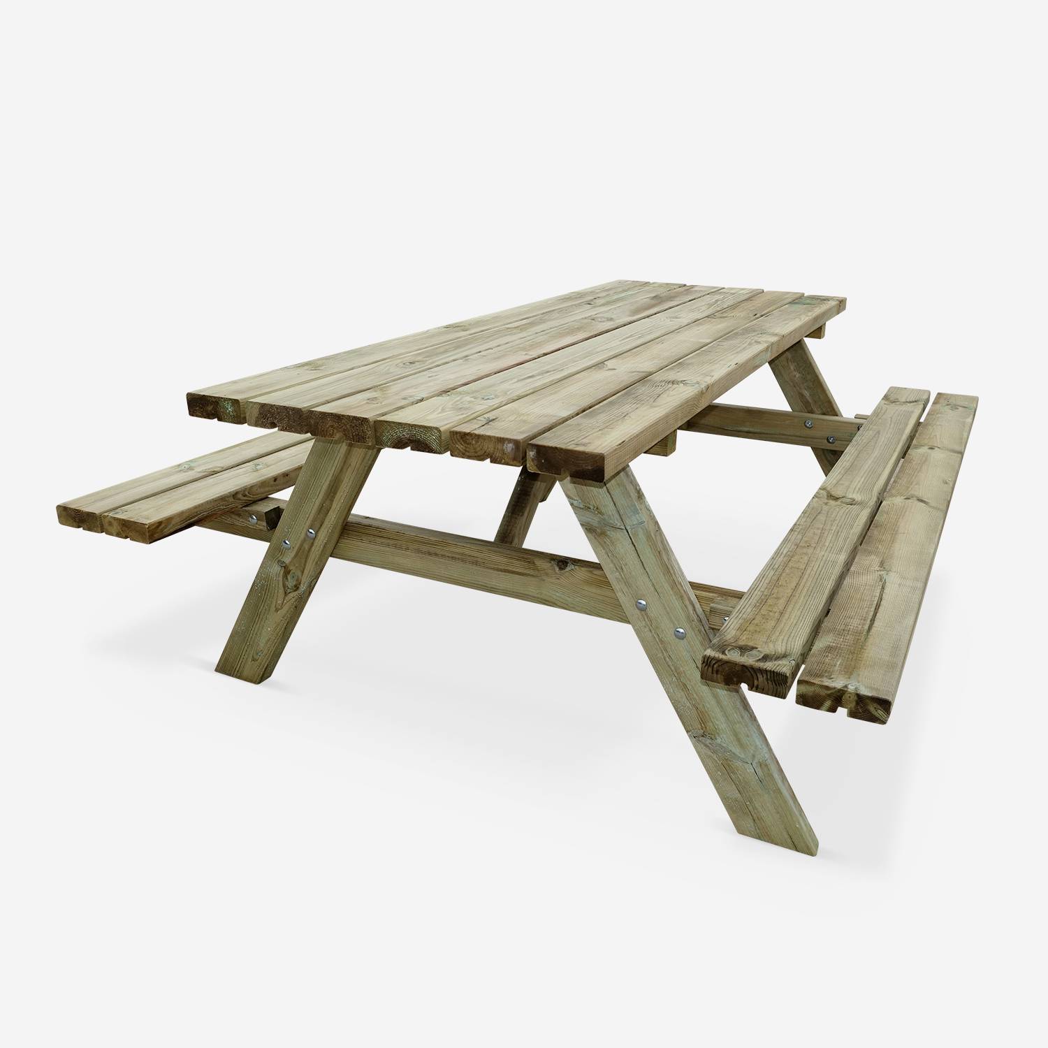 Lot de 4 tables de pique-nique 180 cm avec bancs pliants en bois, 6 places - PANCHINA - Tables de jardin robustes en bois de pin FSC,sweeek,Photo3