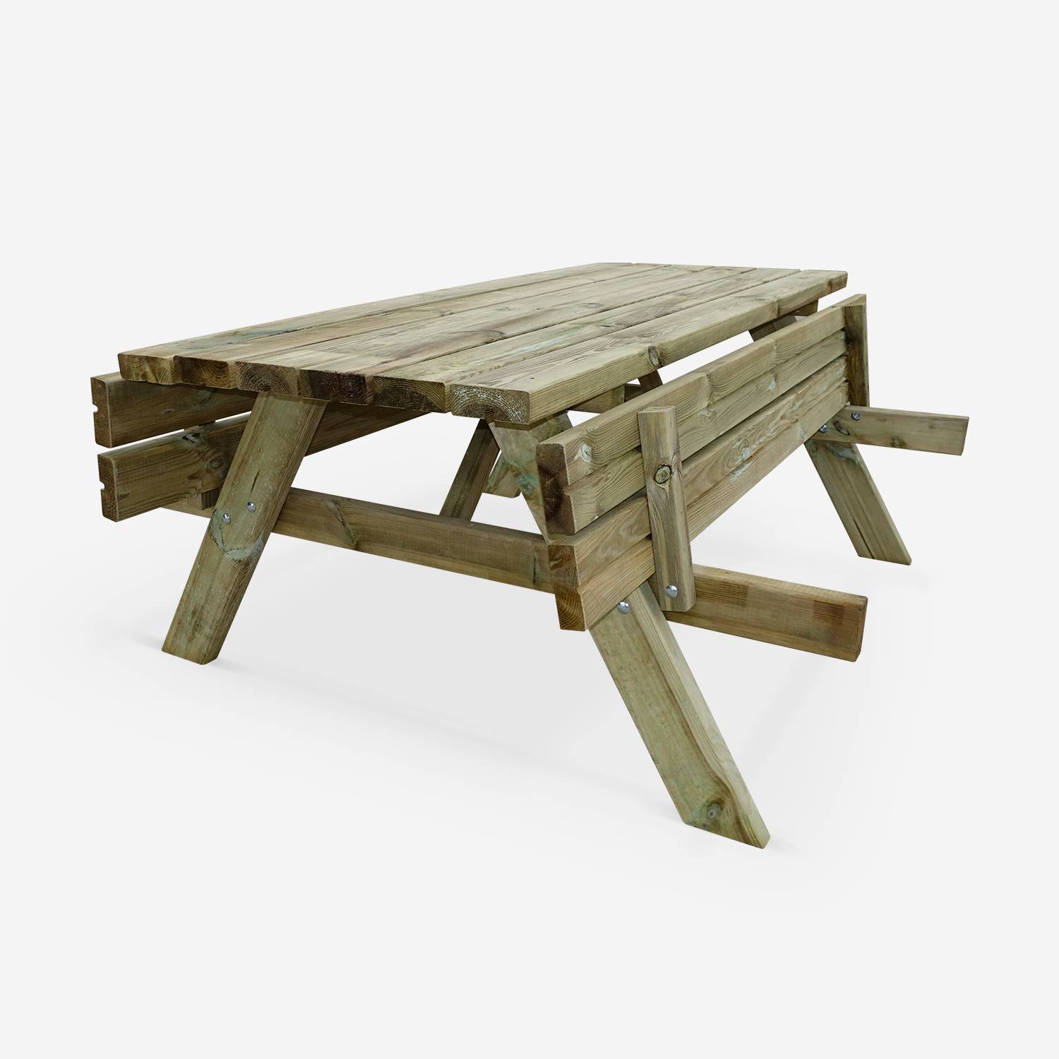 Set van 4 picknicktafels 180 cm met opklapbare houten banken, 6 zitplaatsen - PANCHINA - Stevige tuintafels in grenenhout,sweeek,Photo5