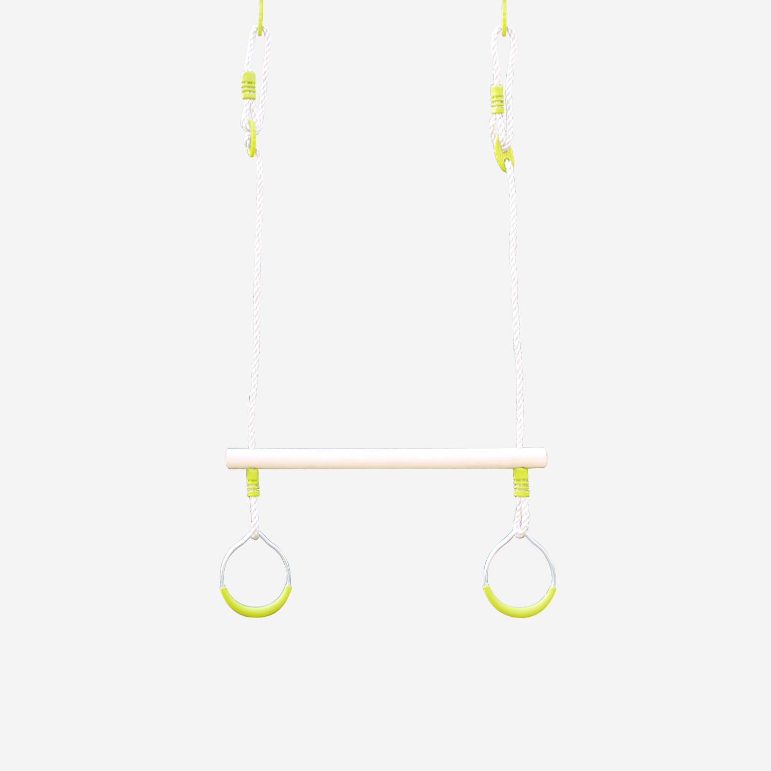 Wood trapeze with a pair of metal rings for 2 to 2.5m frame, swing set piece, accessory,sweeek,Photo5