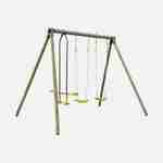 Wooden swing set with 2 swings and 1 double-seat glider - pressure-treated FSC pine - Naroit Photo1