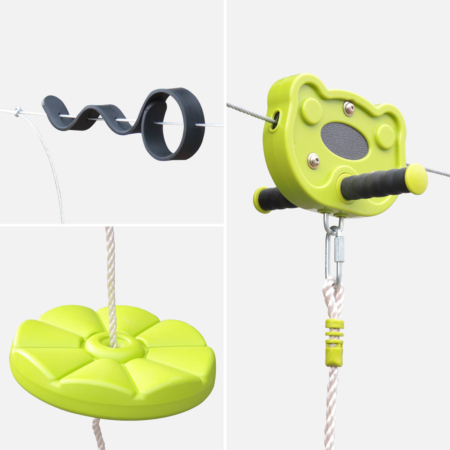 Zip line for children, 30m long with disc swing, anti-slip handles, cushioning system - Alize,sweeek,Photo2